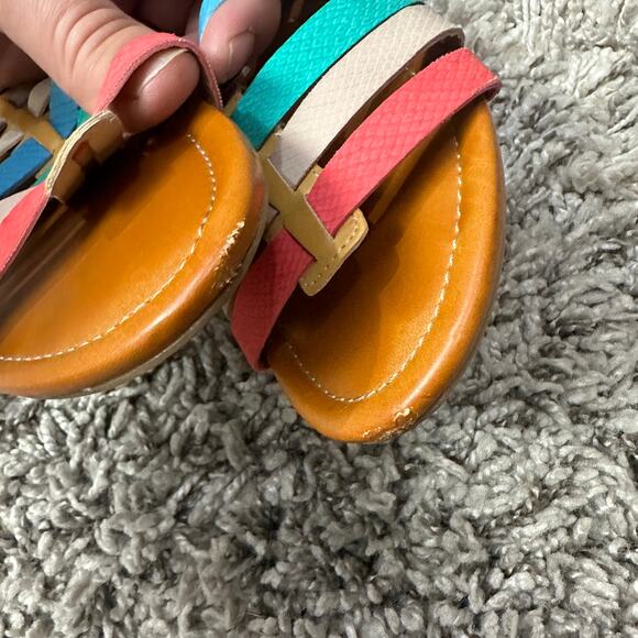 Nine West Calypso Gladiator Strappy Sandals 7.5 Rainbow Stripe Faux Leather - Picture 6 of 9